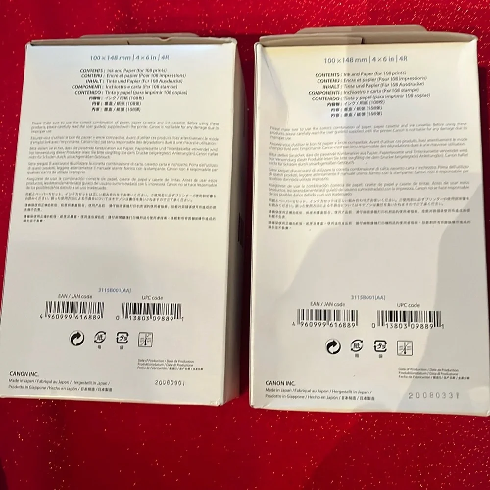 2 boxes of Canon Selphy CP color ink/paper sets KP-108IN. New in boxes.